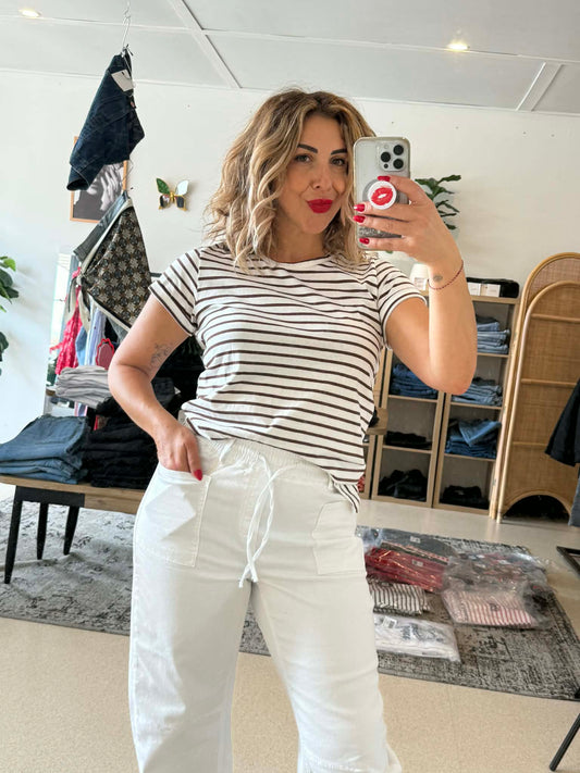RENEE - CHOC / WHITE stripe tee