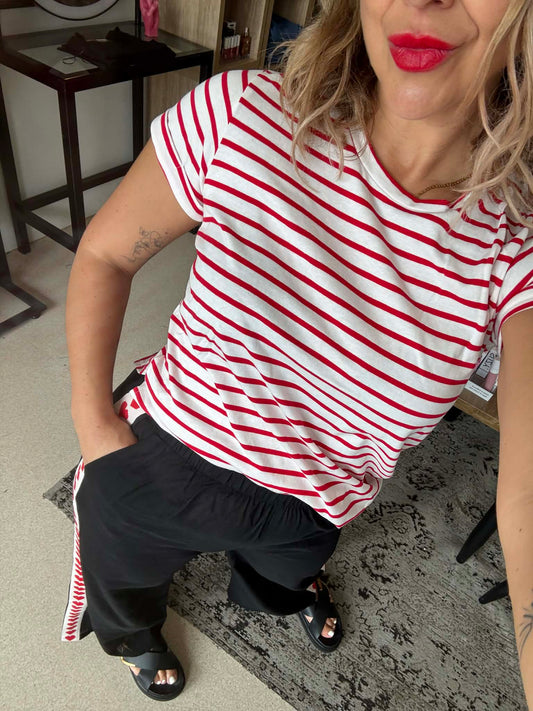 RENEE - RED / WHITE stripe tee