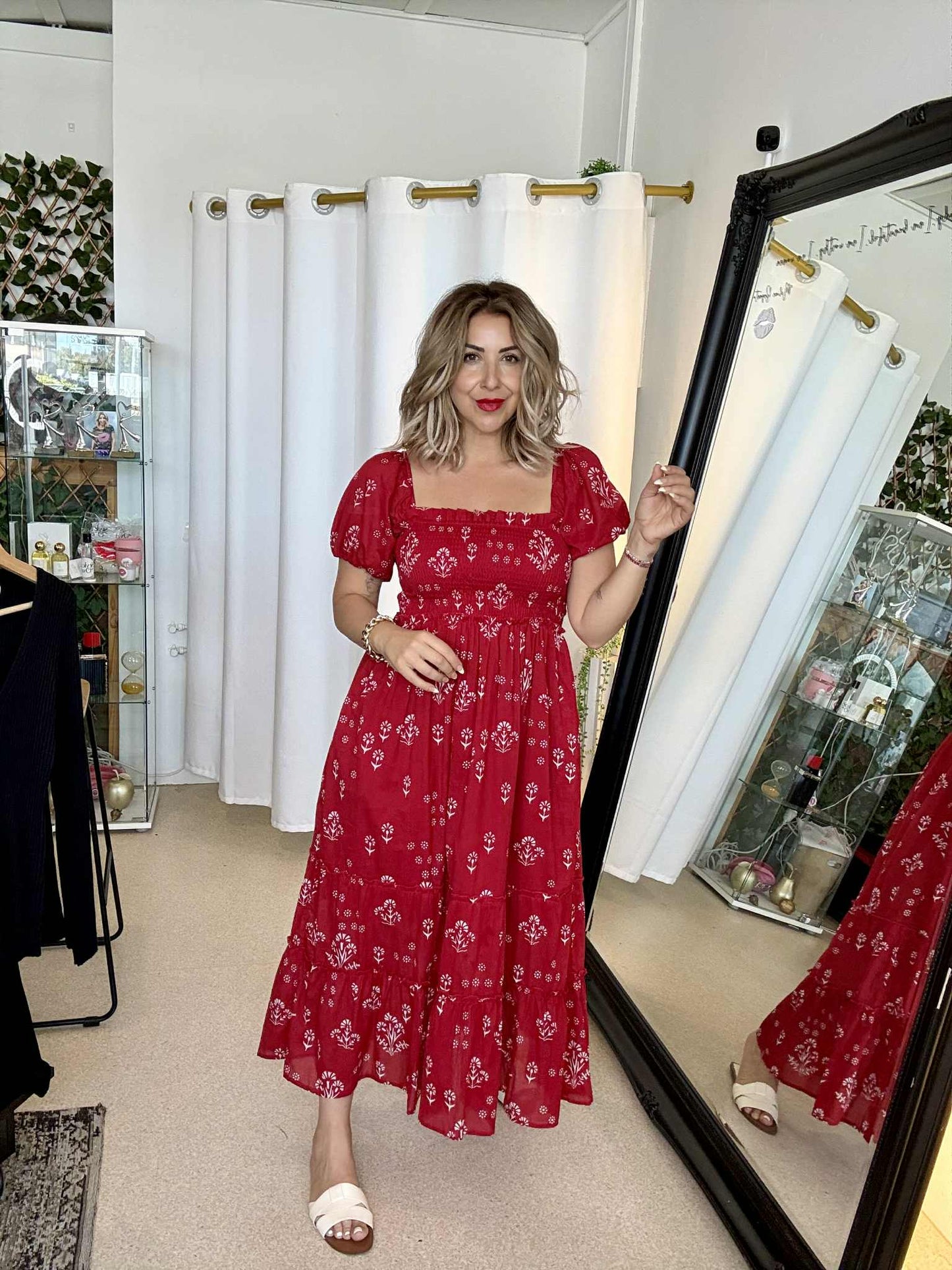 HOLLY - RED floral maxi dress