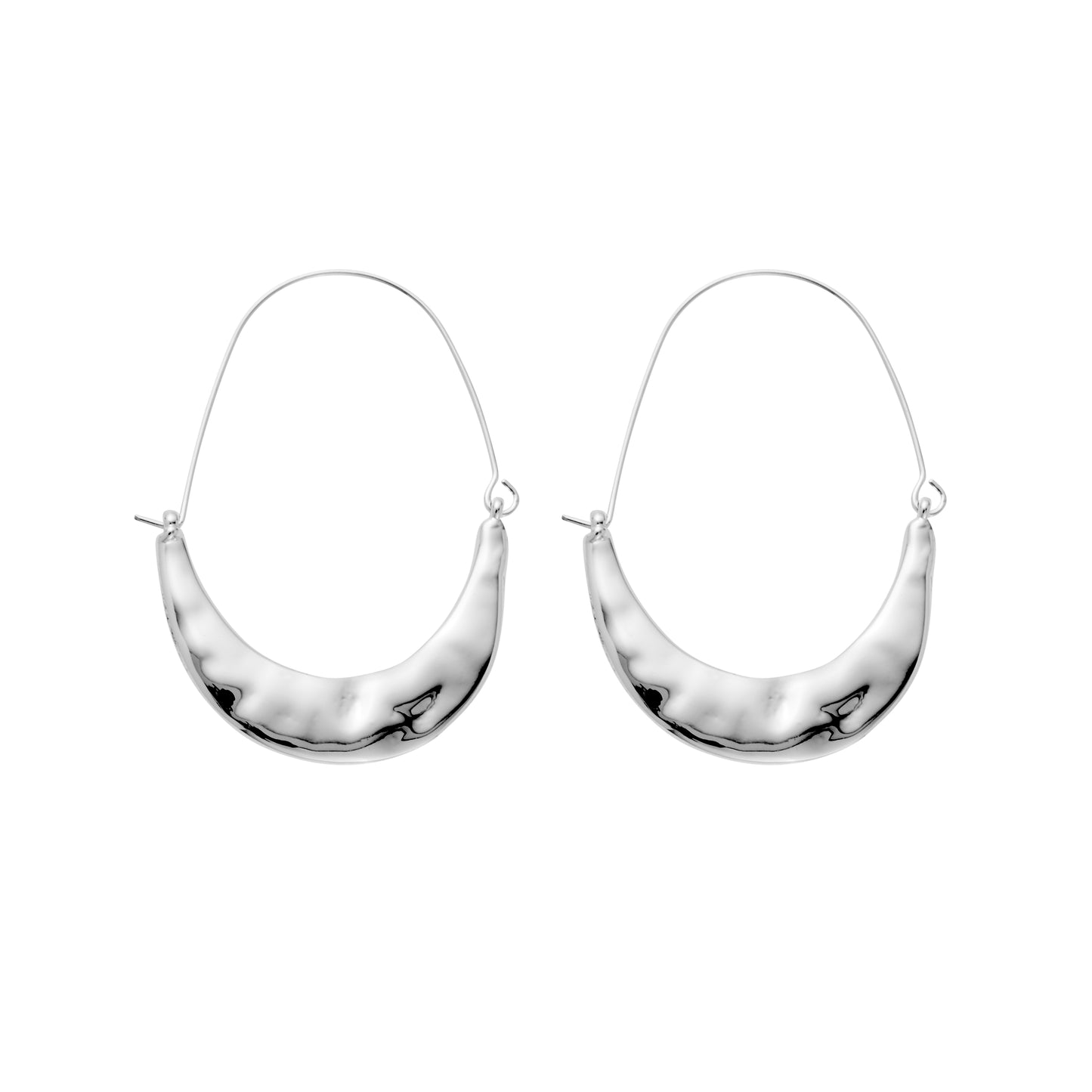 CONNIE Silver beaten crescent hoop earrings