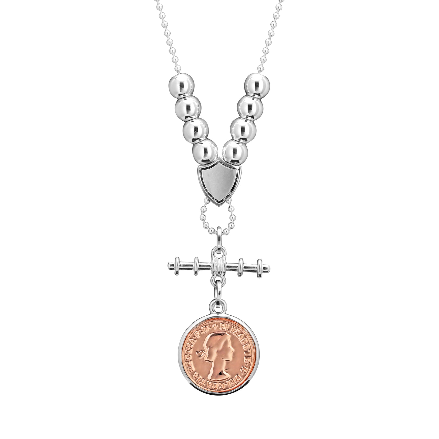 PORTIA Silver necklace with two tone coin pendant in rose gold