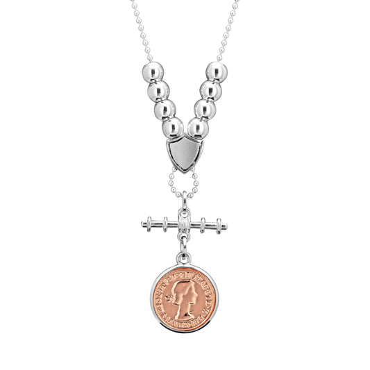 PORTIA Silver necklace with two tone coin pendant in rose gold