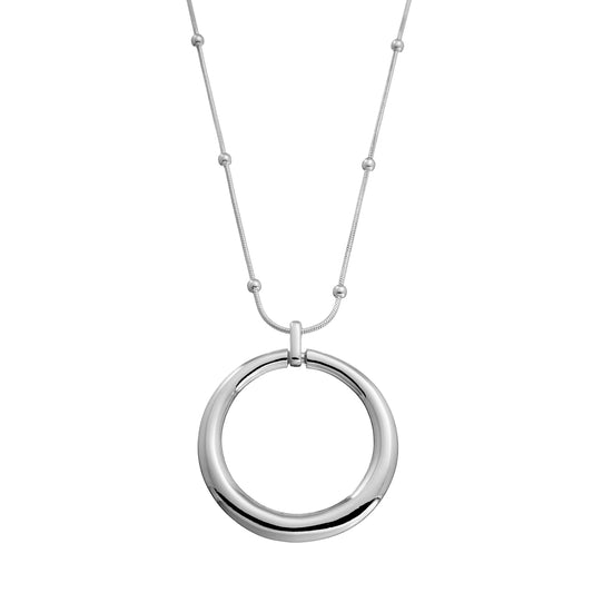 RITA Silver necklace with open circle pendant on a ball detailed chain