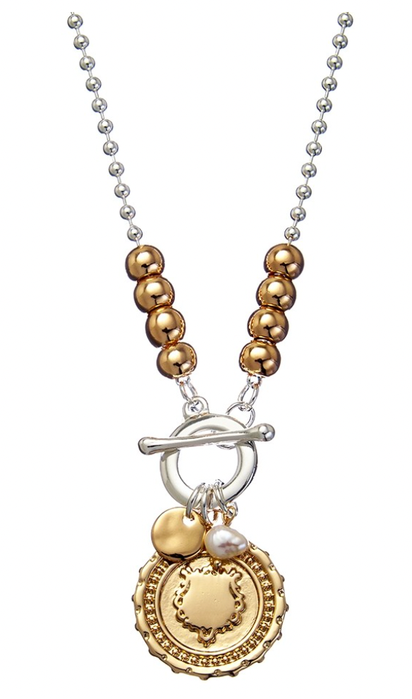 PENELOPE fashion ball chain necklace with circular shield and FWP pendant